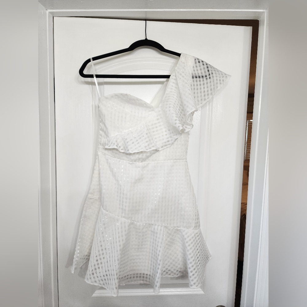 One Shoulder White Cocktail Dress